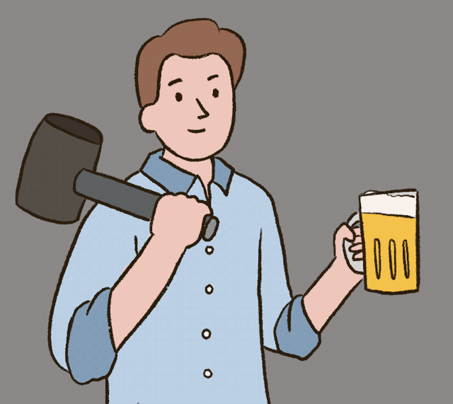 Hammer and beer!Commissioned work. #carolynnyoe#illustration blog#giphy art#handdrawn gif#Drawing#daily illustration#cute drawing#simple animation#handdrawn illustration