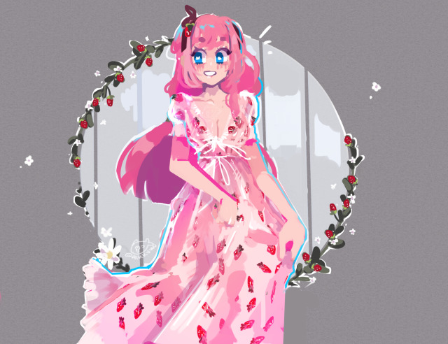luka in the strawberry lirika matoshi dress!!