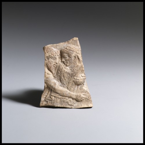 animus-inviolabilis:Terracotta fragment of a votive relief depicting Hades abducting PersephoneGreek