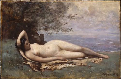 met-european-paintings: Bacchante by the Sea, Camille Corot, 1865, European PaintingsH. O. Havemeyer