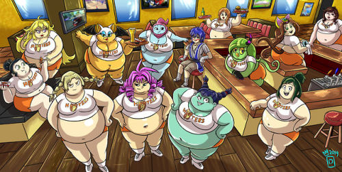 royaljellysandwich: COMM: Hooters HaremLarge commission for GokuandSonic707, of another harem now at