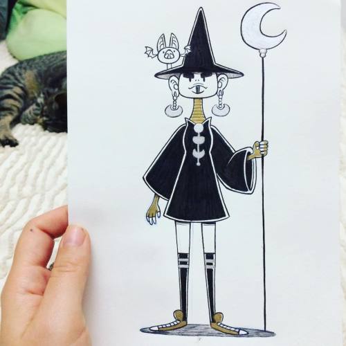 Day 25, moon witch #inktober #inktober2016 #witchyartchallenge #witch #cat #glitterpaint #instaart #