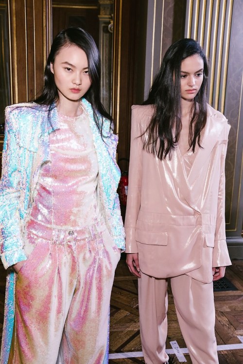 midnight-charm: Cong He &   Nikki Vonsee backstage at Balmain Fall / Winter 2018 Photography by Corey Tenold 