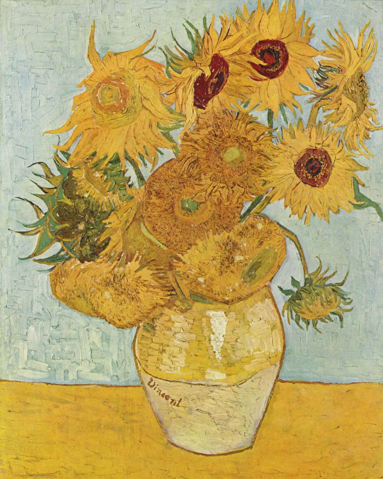 atmospheric-minimalism:  Sunflowers by David Hockney, Vincent van Gogh, and Egon