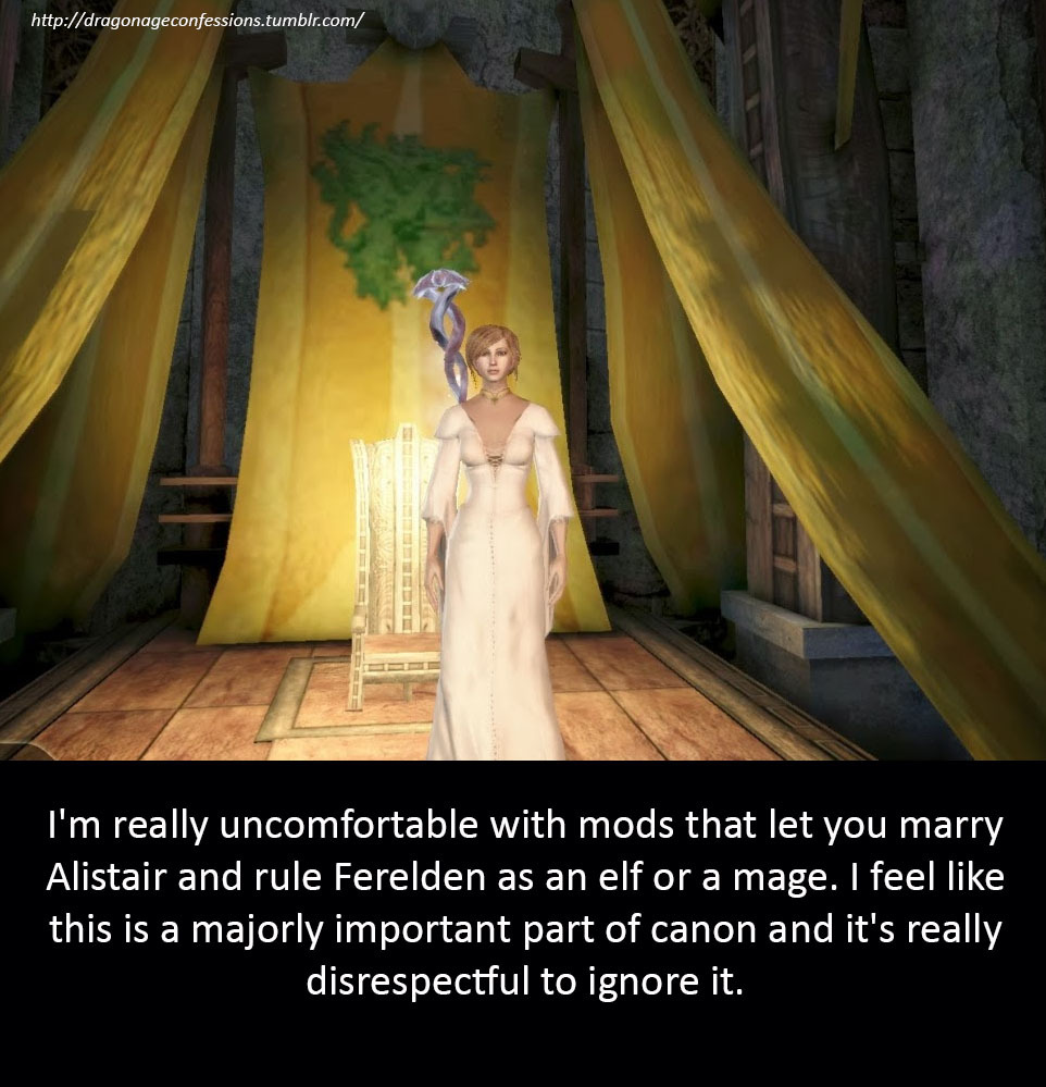 dgaider:  dragonageconfessions:  Confession: I’m really uncomfortable with mods