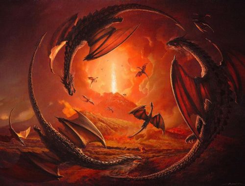 ::Dragons at Vesuvius from Portici after J.W. of Derby:: . What is better than a painting with a dra