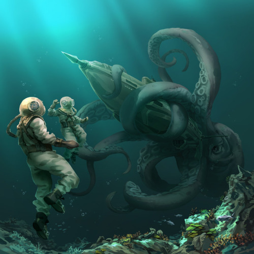 20,000 Leagues Under the Sea – cover illustration for a series of German radio drama adaptatio