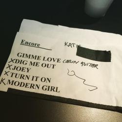 wildflagsure:  Sleater-Kinney’s set list, can hardly wait for March :D