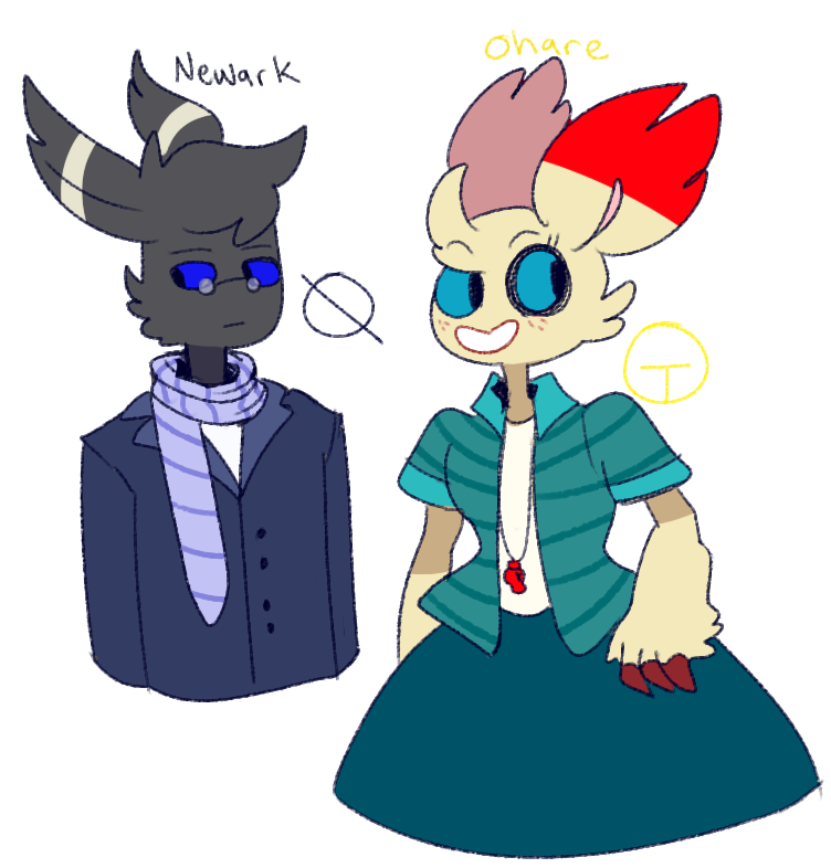 Hey look! Art!
I thought I’d continue to draw some Offsprings and draw Newark and Ohare, especially since I wanted to try a different face shape for Newark. This one both differentiates him from Ohare and makes him look a bit more like Panic. But I...