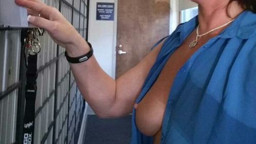 classysassysub:  My Dom required me to leave my top unbuttoned almost to my navel on this sweltering hot day. Going through the door at the post office my breast became half exposed. “Leave it just like that, you’re not allowed to adjust it.” I