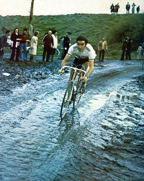 retrobikesarebetterthanfixies:  Eddie Merckx in Paris-Roubaix, 1975