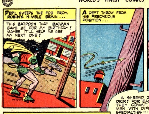 northoftheroad:The Batpoon, an early gadget from World’s finest Comics # 18 (by Don Cameron, a