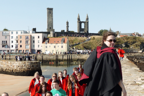 The Pier Walk is an ancient tradition at the University of St Andrews. Students wear their academic 