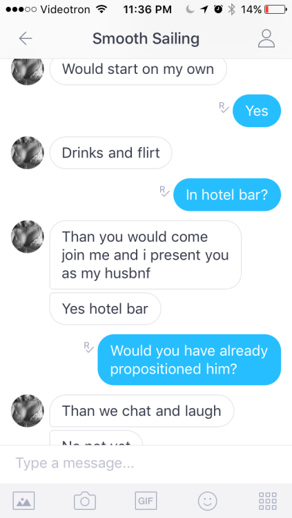 hotwifetextpic2hubby:  smoothsailing69:  Discussing her sexy scenario for our next trip.  Compliments of #smoothsailing - two different texts below. Very sexy