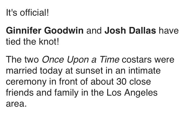 storybrookemirror:  Congratulations to Ginnifer Goodwin and Josh Dallas on their