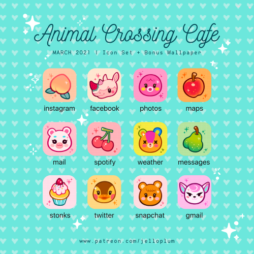 animal crossing café | phone icon set + bonus wallpaper!available on mt $5 patreon tier: ✧ www.patre
