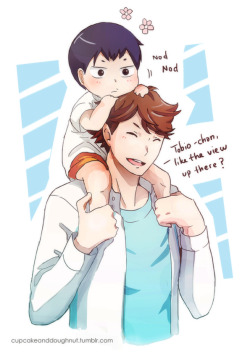 milkybreads: Oikawa being both loving and asshole-ish big brother to chibi tobio. And don’t forget mama suga to the rescue! Ugh, I’m totally in love with this kouhai-sempai duo :‘3 