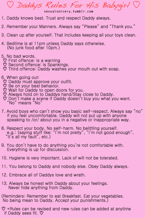 wittlebabypumpkin: little-switch-needs-spankings: sexualsorcery: ♡ These rules are set in stone f