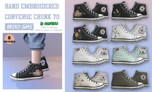 becky-sims: V1  BECKYSIMS_Converse Chunk 70  male+female+toddler V2  BECKYSIMS_Converse Hand embroid