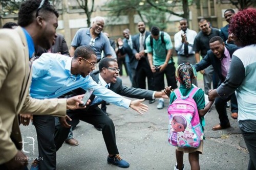 tallgirlshaveshortmemories:spoonmeb:nousverrons:Nearly 100 black men greeted children at an elementa