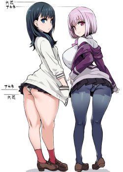 rennebright:  朝凪@Victim_Girls:自分より足の長い娘と並ぶと短足胴長が強調されちゃうJK大好き※Illustration