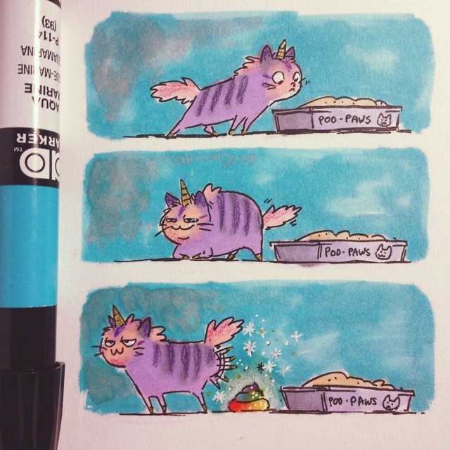 sprezzaturan:  Brainstorming for the Caticorn show at Q2/Qpop…dat poop face.
