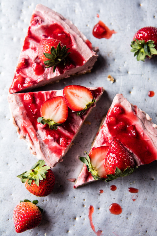 Strawberry Ripple Almond Cheesecake“This cake is great not only for the fact that it’s healthy, high