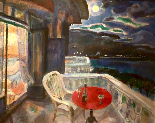 huariqueje:Moonlit Night, View of Montreux and the Chilloi Castle -  Jan Sluijters, 1954Dutch 1881-1