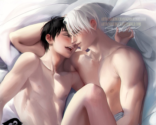 sakimichan:eveydayblyaoi:yuri X Victor piece <3 fluff piece :3 wanted to paint something light.ps