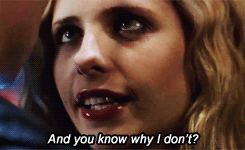 raavynndigital:  onegirlinalltheworld:        I get this chip out, you and me are gonna have a confrontation.         This gif makes me want Buffy SO BAD.