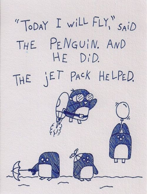 Sweet story about a penguin and a jet pack..