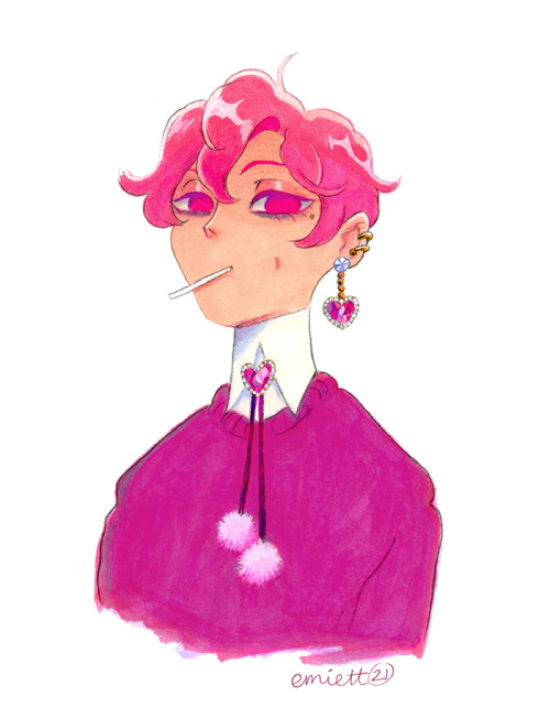 Felt like drawing Cyrus in plastic heart-shaped gem jewelry