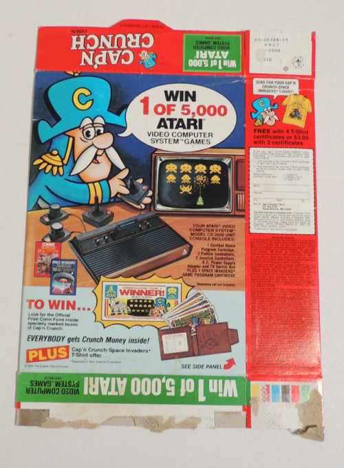 Cap’n Crunch cereal box with Atari promotion. Sugary cereals and video games were the sultry sirens 