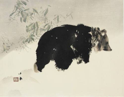 abiding-in-peace:Bear In Snow - Takeuchi Seiho , Japan, 1940