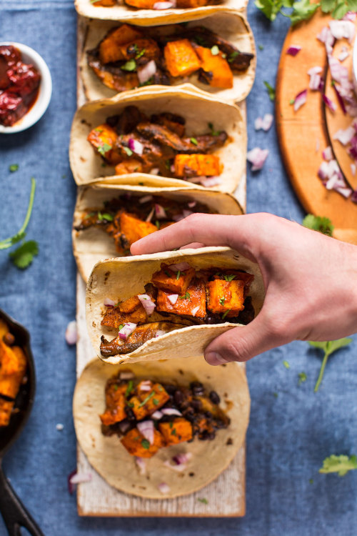 Saucy Portobello & Butternut Squash Tacos
“Insanely saucy and delicious portobello mushroom and butternut squash tacos. Hearty, healthy, and ready in less than 30 minutes. The perfect plant-based, gluten free lunch or dinner!”
