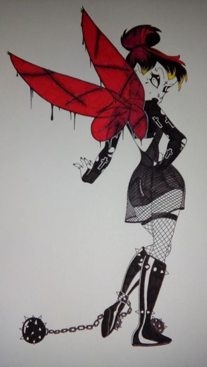 darkwave-curehead-goth-girl: so, last night, I drew my own version of a Gothic Tinkerbell. I listene