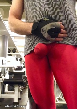 musclethong:  The view a workout partner would have. (Awesome Red Tights II)