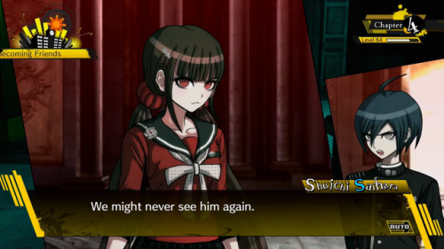 fakedrv3screenshots:Shuichi: Dammit, we’re never gonna find Kaito. Maki: He’s probably lost, and sca