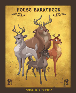 scrubbingwesteros:  Very Disney-animal inspired GoT artwork based on4 of the main houses. For those of you having issues identifying the youngest stag in the Baratheon’s picture and the oldest dragon in the Trageryen’s, they are Gendry and Maester