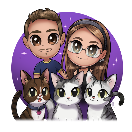 Chibi portrait for a friend! Love drawing cats lately 
