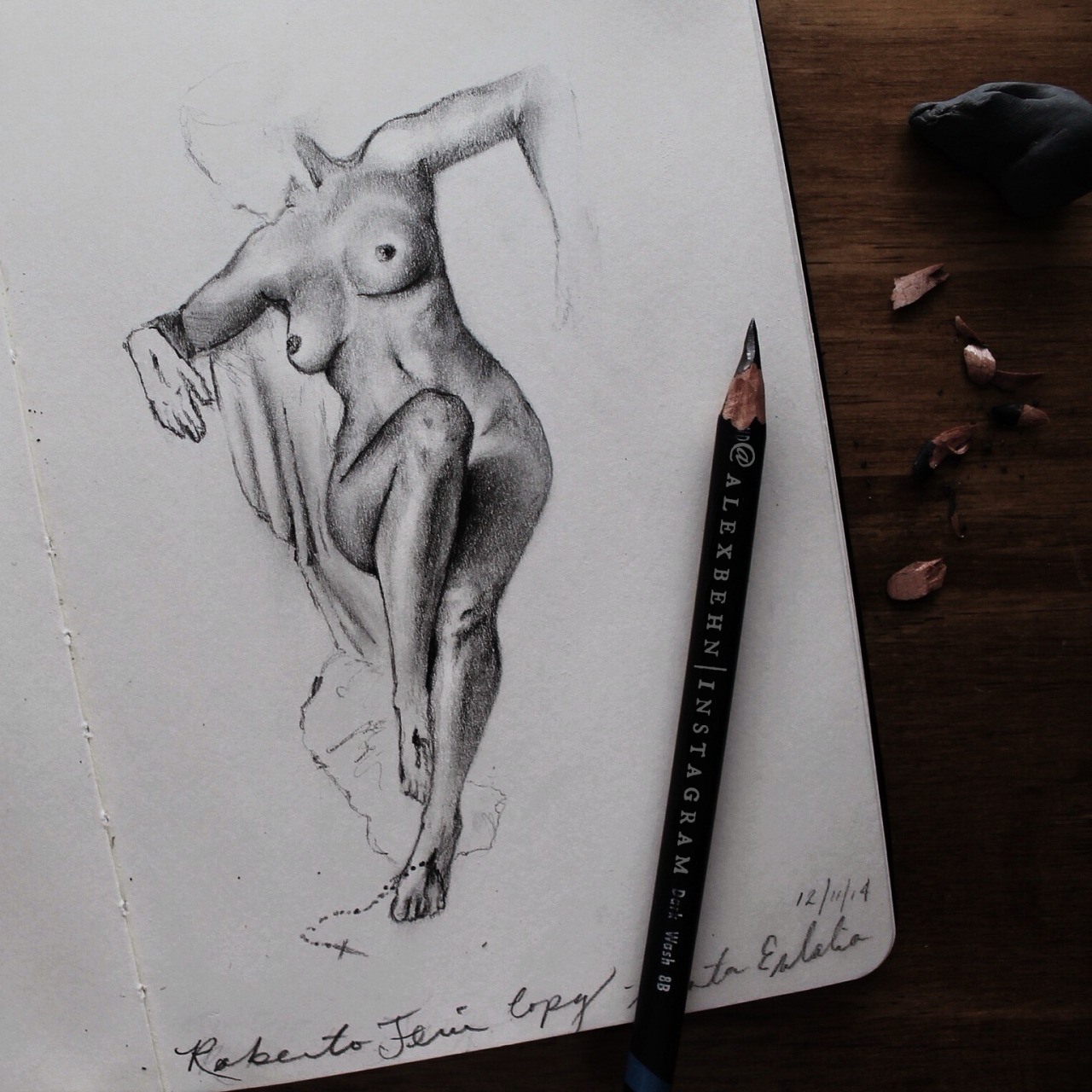 shantiwinds:  Graphite copy progress of Roberto Ferri’s “Santa Eulalia”. If