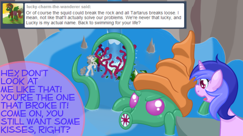 ask-seaswirl:I’ll bring you something else shiny later, okay!? Assuming I can get away, mission accomplished, I guess!? Those sea ponies better be grateful!  Oh dear o_o;