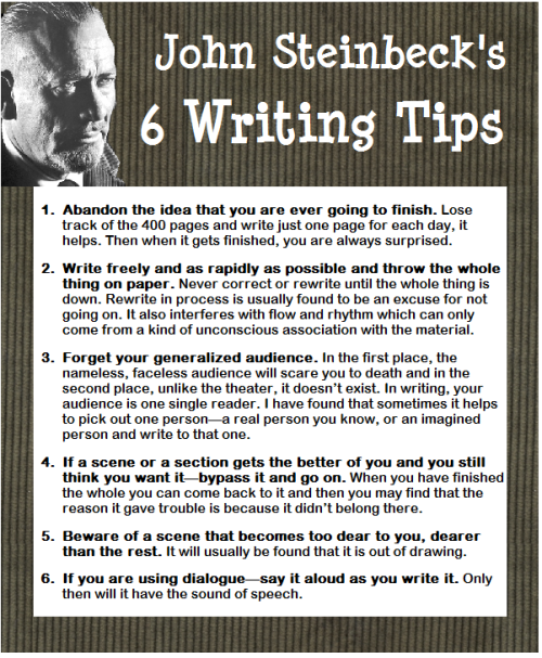 essebellwrites: John Steinbeck’s VERY USEFUL writing advice  ─ ℰ.ℬ.  (via John Steinbeck 6 Writing T