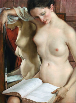 Art-Mirrors-Art:  John Currin - The Reader (2010)  Oil On Canvas, ~90 X 120 Cm.