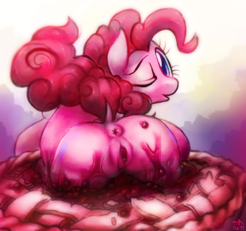thepinkling:  99 Happy much belated birthday! “Panka sitting in a cherry pie, her tail lifted up, red cherry juices oozing all over her cheeks then she looks over her shoulder and winks”  Holyfuck o/////o Love her winky expression, omg…. X3