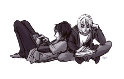 littleweirdoalien:  I bet Eren is on tumblr. Prompt: I’d like to see them kind of doing their own separate things while still being together. Like, you know how you get couples that are so close and comfortable with one another that they don’t need