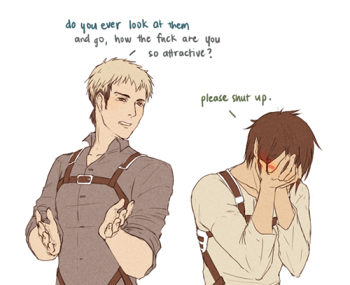 surfacage:me too, jean, me toobeing eren is suffering(this au (they are in their early twenties) is 