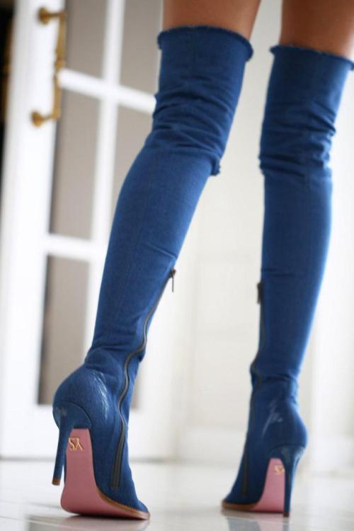 Jeans high heeled over knee boots Now available on our website 