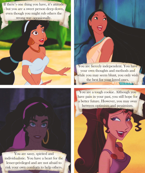 mydollyaviana:What Your Favourite Disney Female Character Says About You - for male photoset click h