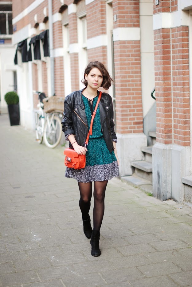 tightsobsession:  Amsterdam.Via Who Let The Girls Out.Coat, KookaiPerfecto, New LookDress,